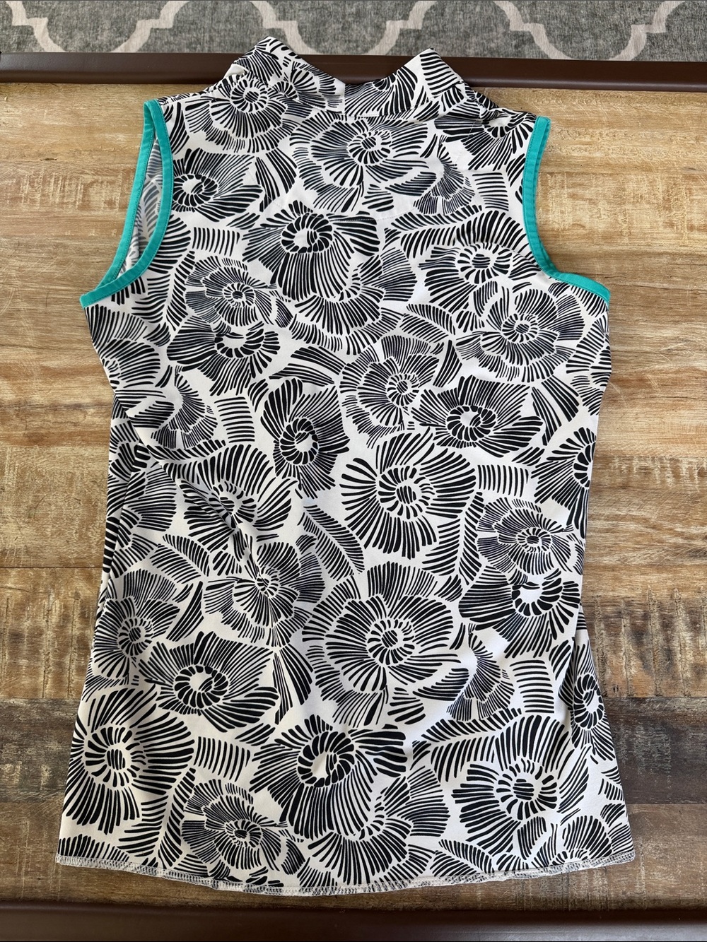 Tail Tessa Floral Zip Mock Neck Golf Top in Black & White with Aqua Trim + skirt - Picture 4 of 4